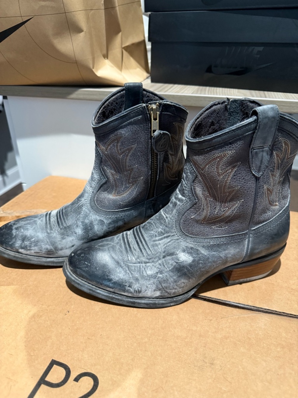 Ariat Black Leather Western Ankle Boots with Side Zip